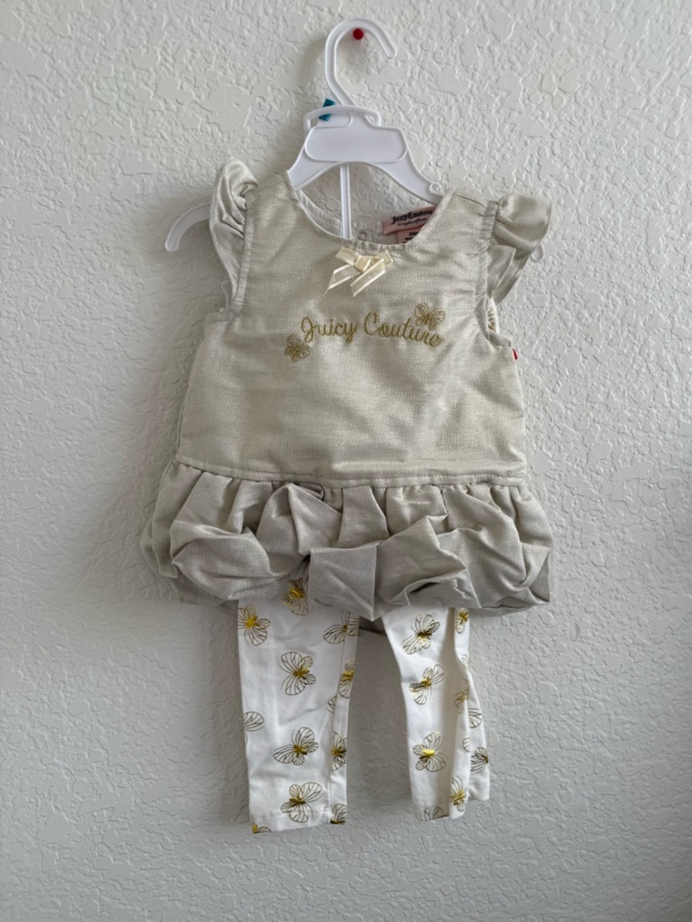 Juicy Couture Cream and White Baby Dress Set & Butterfly Leggings NWT 24 months